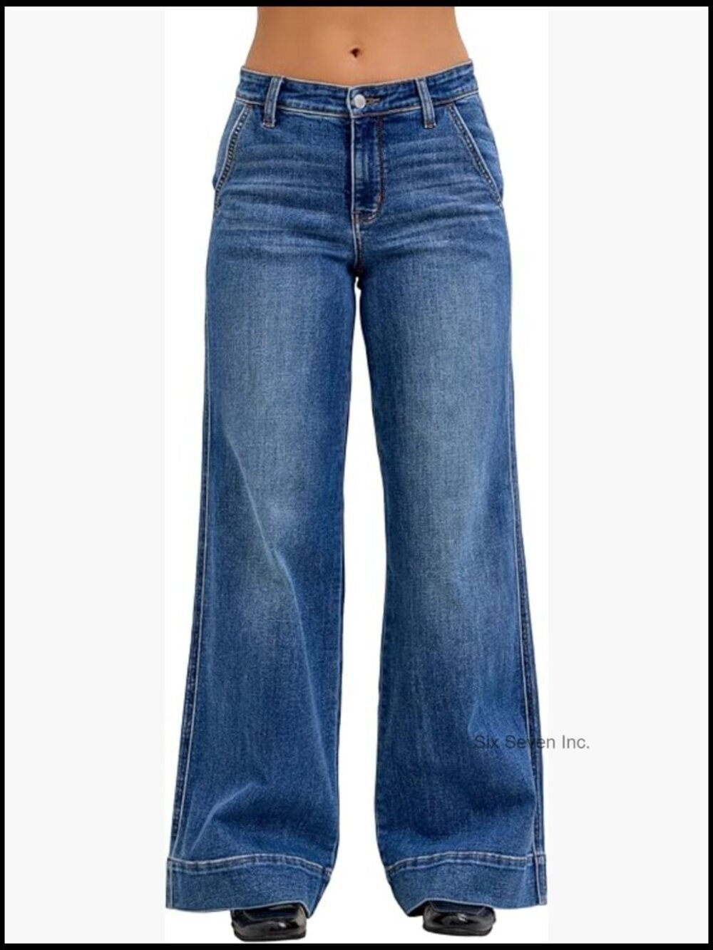 Mid Rise Trouser Retro Wide Leg Jeans - Cotton Stretch